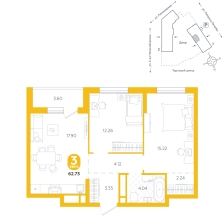 2-комнатная, 62.7 м²