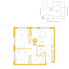2-комнатная, 58.2 м²