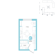 Студия, 21.5 м²