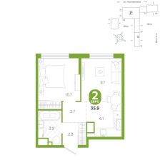 1-комнатная, 35.9 м²